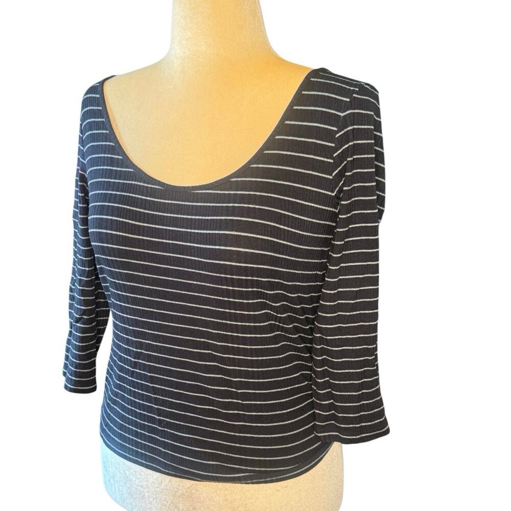 Vince Navy 3/4 sleeve Striped Scoop-neck Top - Large